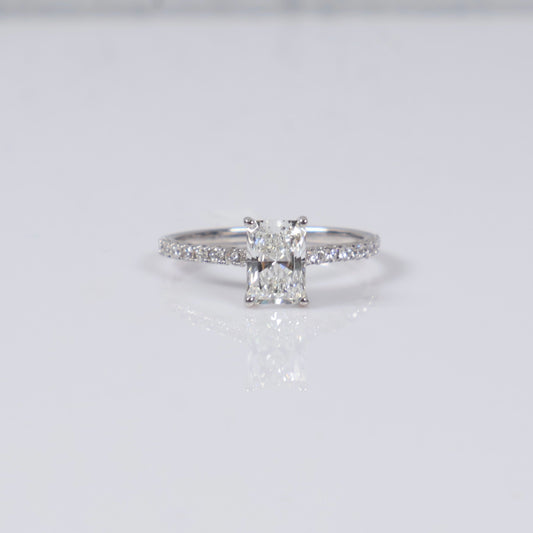 14K WG Lab Diamond Radiant Brilliant With Certificate Engagement Ring / 2gr / Sz 6.5 / 1.34 CTTW Lab VS / E-F