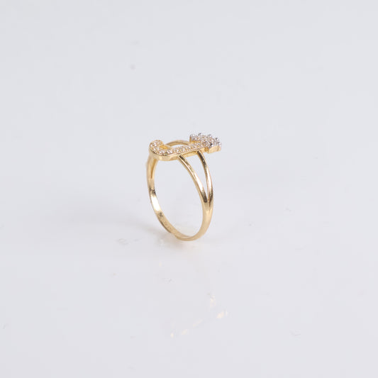 14K Yellow Gold Letter J Ring With Zircons / 1.5gr / Size 7.5