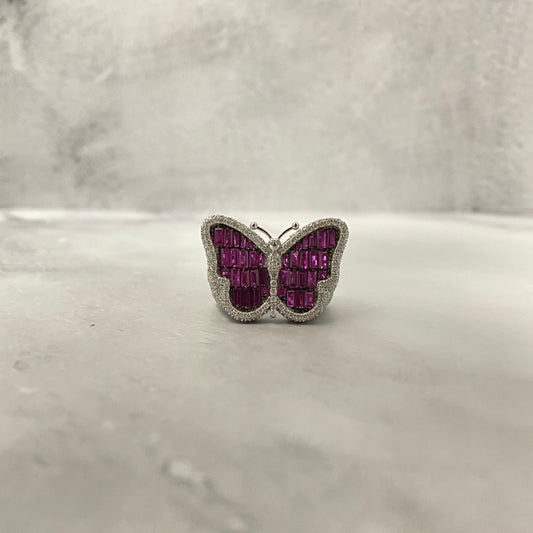 10K White Gold Diamond Butterfly Ring 3.64Ct Lab Dia / Sapph / 9.7gr / Size 7