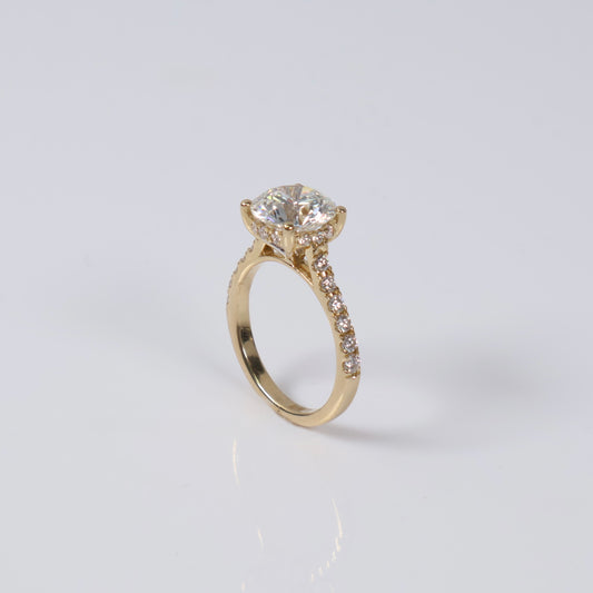 14K YG Lab Diamond Round Cut With Certificate Engagement Ring / 4.18gr / Sz 7 / 3.60 CTTW Lab VS / E-F
