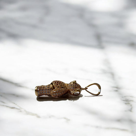 18K Yellow Gold Articulated Bear Pendant With Brown/Fucshia/White Zircons / 8.8gr