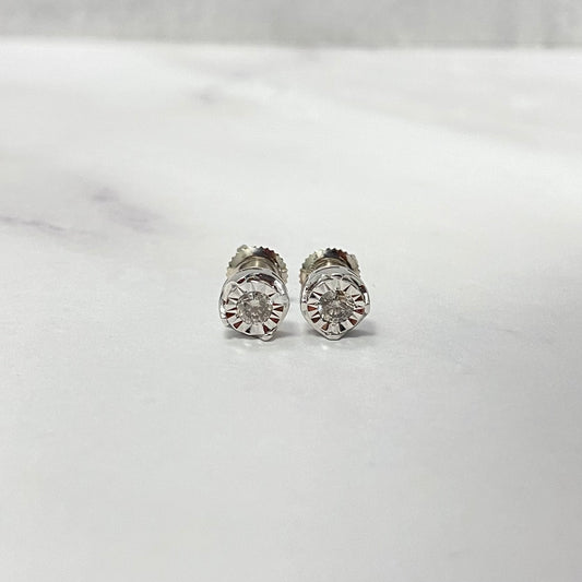 10K White Gold Diamond Round Fashion Stud Earrings 0.30Ct Dia / 1.28gr / 6mm