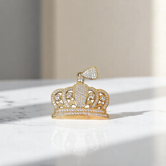 10K YG Crown Pendant / 8.2gr / 1.4in / Zircons