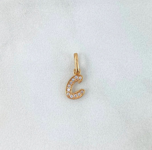 18K Yellow Gold Letter C Italics Pendant With Zircons / 0.48gr / 0.5in