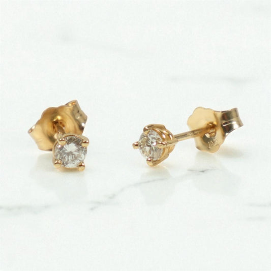 10K YG Diamond Solitaire Stud Earrings / 0.65gr / 3mm / 0.03Ct Dia
