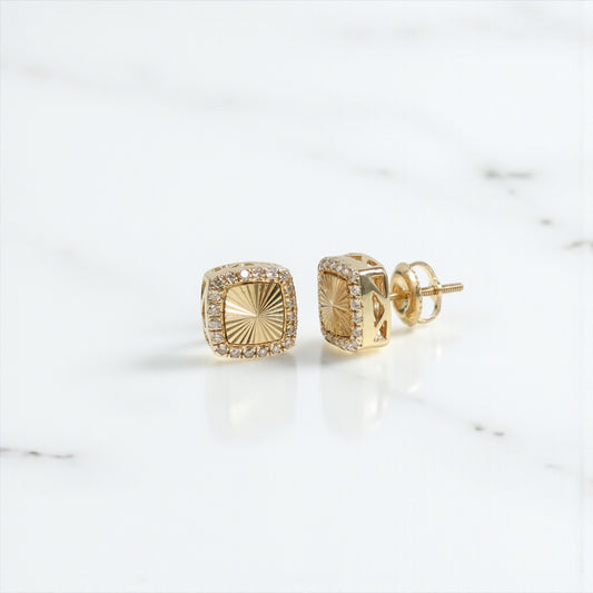 10K YG Diamond Square Fashion Stud Earrings / 2.62gr / 9mm / D-0.35Ct