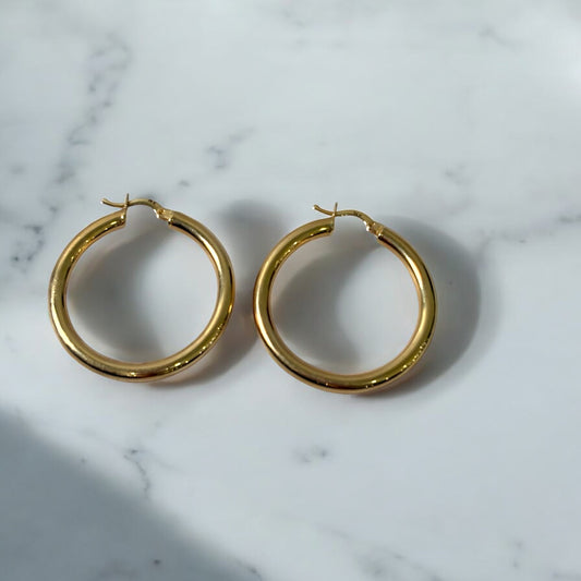 14K Yellow Gold Hoop Earrings / 5gr / 1.5in
