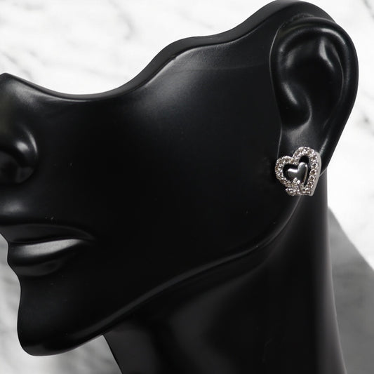 10K White Gold Two Hearts Stud Earrings With Diamonds 3/8 Ct / 2.2gr E
