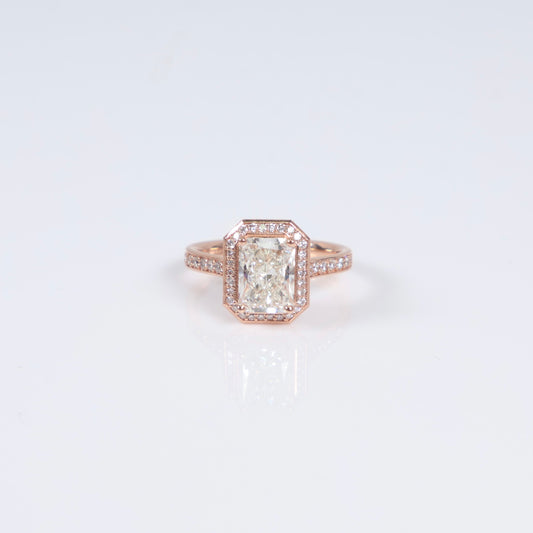 14K RG Lab Diamond Cut Cornered Rectangular Modified Brilliant With Certificate Engagement Ring / 4gr / Sz 6 3/4 / 2.09Ct Lab Dia / F / VS