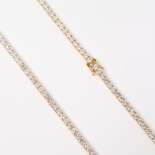 14K YG Lab Diamond Tennis Chain / 30.7gr / 4mm / 22in / CVD-28.89Ct