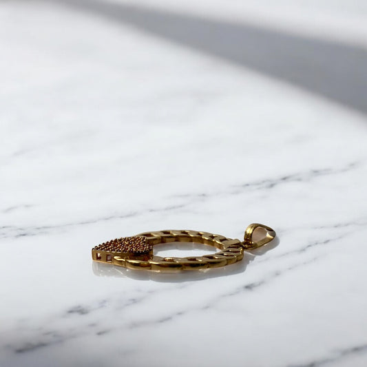 18K Yellow Gold Heart Cuban Pendant With Red Zircons / 5gr