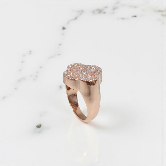 10K RG Reverse Diamond Clover Rings / 6.6gr / Sz 7 / D-1.25Ct