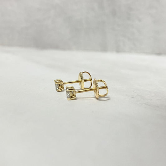 14K Yellow Gold Diamond Solitaire Round Stud Earrings 0.30Ct Dia / 0.69gr / 3mm