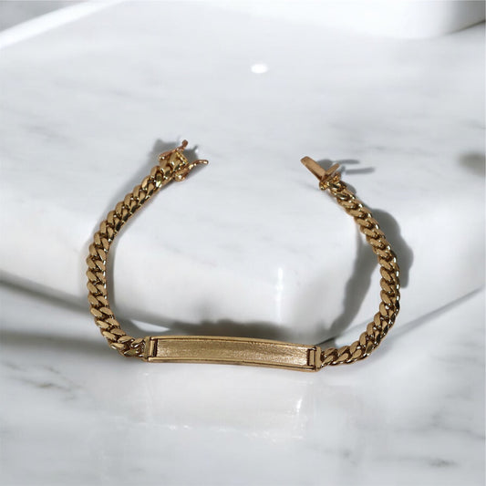14K YG Cuban Link Name Plate Bracelet / 14.12gr / 5mm / 7in