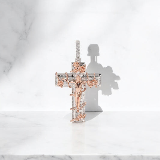 10K 2 Tone Diamond Crusifix Pendant / 20.4gr / 2.5in / 3.71Wt Dia