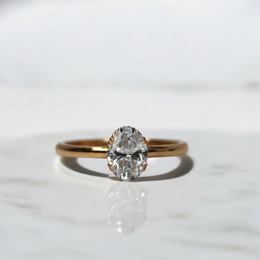 Engagement Ring Lab Dia Oval 18K YG Ct Lab Dia Size Sz 6 Weight 2.3Gr