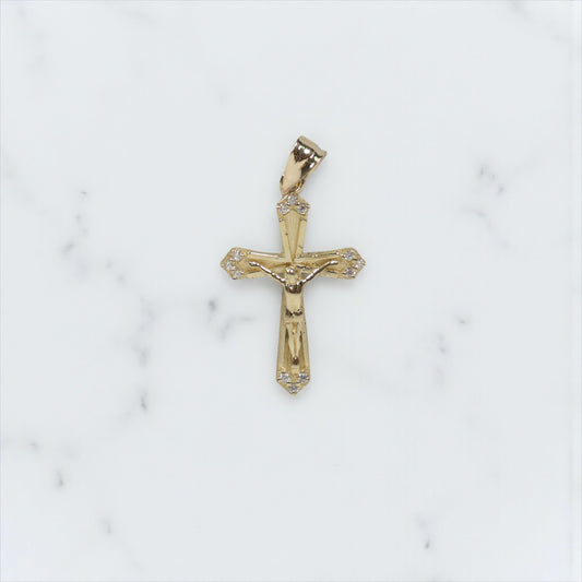 10K YG Cross Pendant / 1.36gr / 1.1in / With White Zircons