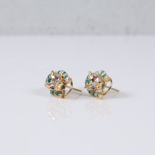 14K Yellow Gold Panther Stud Earrings / 6.5gr