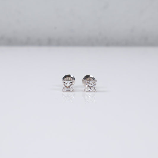 14K WG Lab Diamond Square Luxury Solitaire Stud Earrings / 1.1gr / 5mm / 1 CTTW Lab VS / E-F