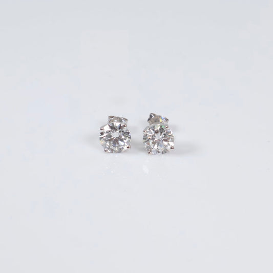 14K WG Lab Diamond Solitaire Round Stud Earrings / 2.20gr / 7mm / 3.09Ct Lab / VS / F