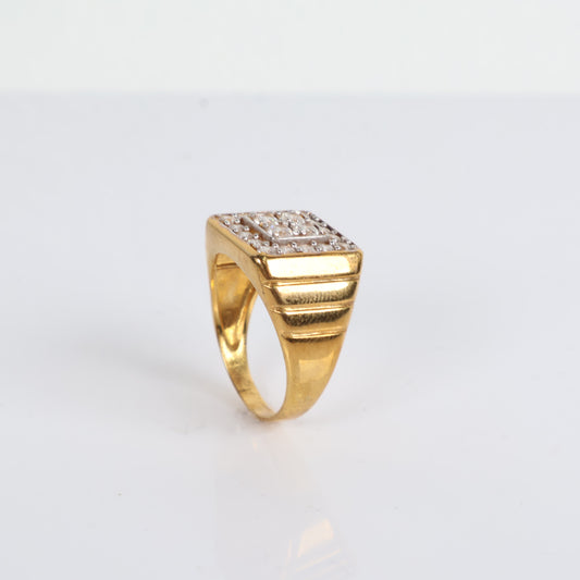 Square Ring 10K Yellow Gold With Zirconia / 8gr / Size 12