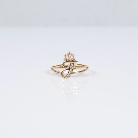 14K YG Letter J Ring / 1.41gr / Sz 7.5 / White Zircons