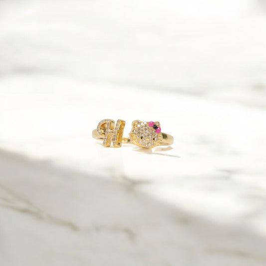 10K YG Diamond HK - Letter H Rings / 2.47gr / Sz 6.5 / 0.14Wt Dia