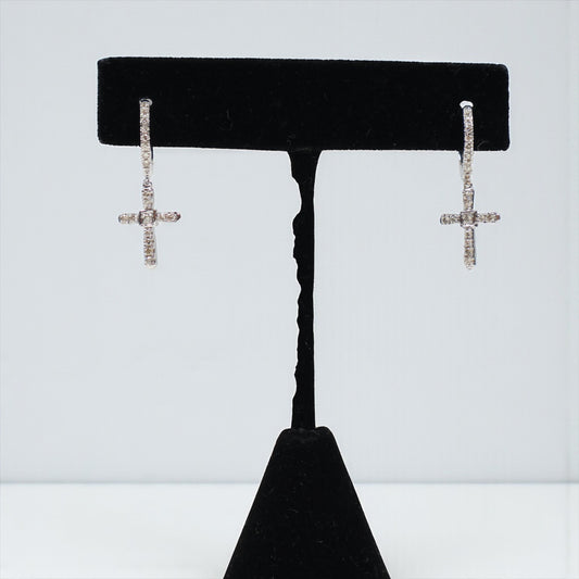 14K WG Diamond Cross Hoop Earrings / 2.27gr / / D-0.40Ct