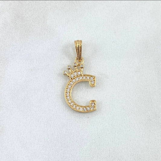18K YG Letter C With Crown Pendant / 1.2gr / 1in