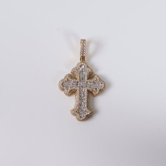 18K YG Cross Diamond Pendant / 10.3gr / 1.6in / 1.66Ct