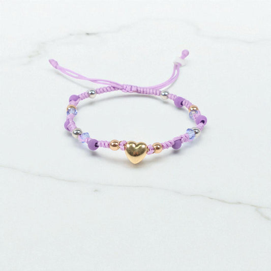 18K 3 Tone Heart-Smooth Balls Bracelet Tejido / 1.11gr / Adjustable /