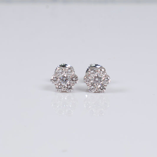 14K WG Lab Diamond Flower Stud Earrings / 1.65gr / 8mm / 1 CTTW Lab VS / E-F