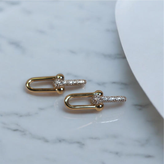 14K YG Fany Stud Earrings / 7.45gr / 1.2in