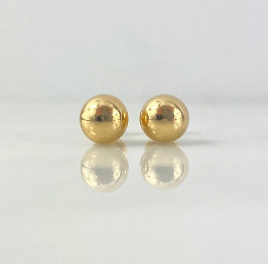 18K Yellow Gold Smooth Ball Stud Earrings / 0.85gr / 7mm