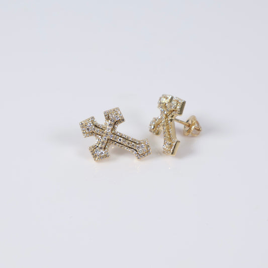 10K YG Diamond Cross Stud Earrings / 4.37gr / 21mm / 0.8Ct Dia
