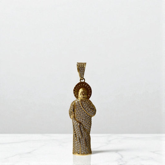 14K Two Tone Gold Jesus Pendant With Zircons / 12.5gr