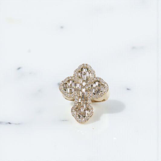 10K YG Diamond Baguette Cross Rings / 9.91gr / Sz 10 / D-2.28Ct