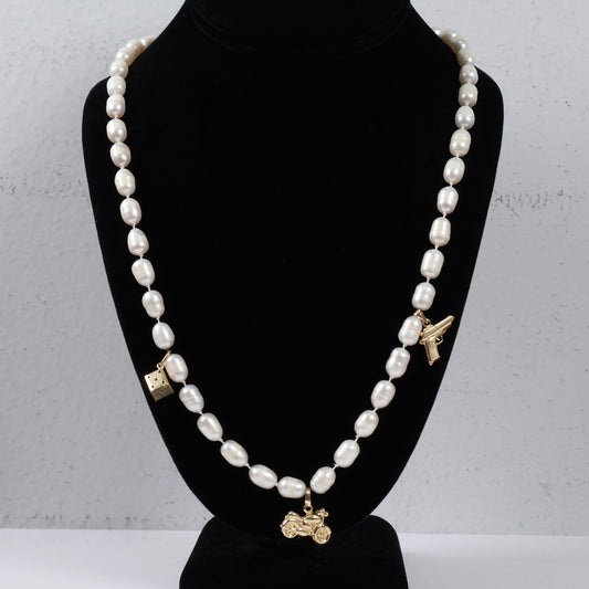 14K Yellow Gold Pearls Chain / 35.3gr / 7.3mm / 18in
