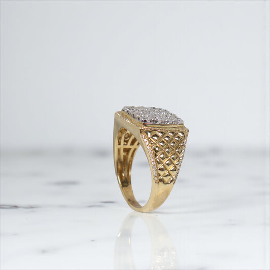 10K YG Diamond Square Luxury Rings / 6.87gr / Sz 10.5 / D-0.9Ct