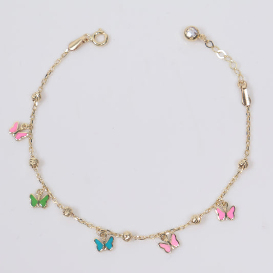 14K YG Colorful Butterflies Bracelet / 2.5gr / 0.7mm / 7in /