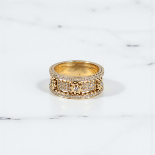 14K YG Diamond Mechanical Love Rings / 12.43gr / Sz 10 / D-1.50Ct