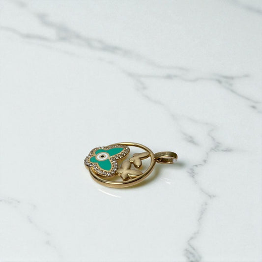 14K Yellow Gold Butterflies Pendant With Zircons / 1.5gr / 0.8in