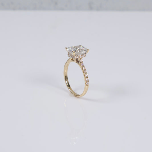 14K YG Lab Diamond Cushion Brilliant With Certificate Engagement Ring / 2.94gr / Sz 6.5 / 3.59 CTTW Lab VS / E-F