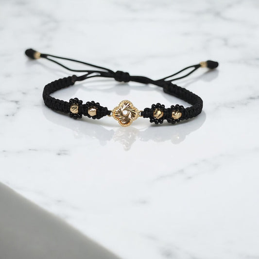 18K YG Diamond Cut Clover- Diamond Cut Balls Bracelet Tejido / 1.22gr / Adjustable /