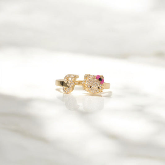 10K YG Diamond HK - Letter F Rings / 2.63gr / Sz 6 3/4 / 0.12Wt Dia
