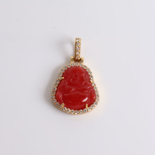 Small Red Buddhas Pendant 14K Yellow Gold With Diamond / 7.4gr