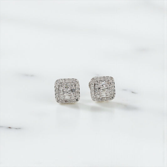 10K WG Diamond Triple Square Luxury Stud Earrings / 1.24gr / 6mm / D 0.25Ct