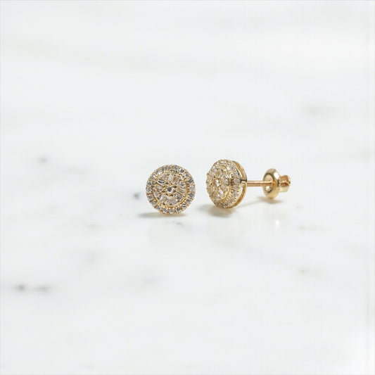 10K YG Diamond Double Circle Stud Earrings / 1.07gr / 7mm / D-0.40Ct