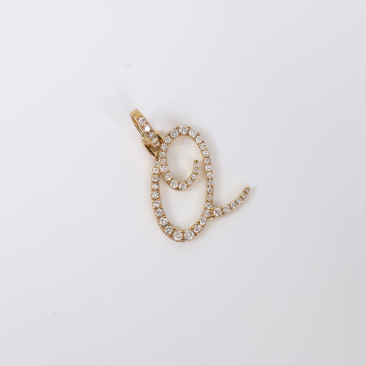 10K YG Diamond Letter Q Italics Pendant / 2.2gr / 0.8in / D-0.69Ct