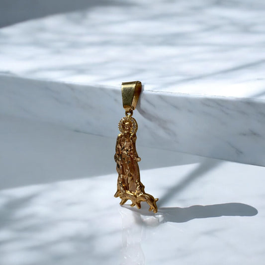 14K Yellow Gold San Lazaro Pendant With Zircons / 6.4gr / 2in